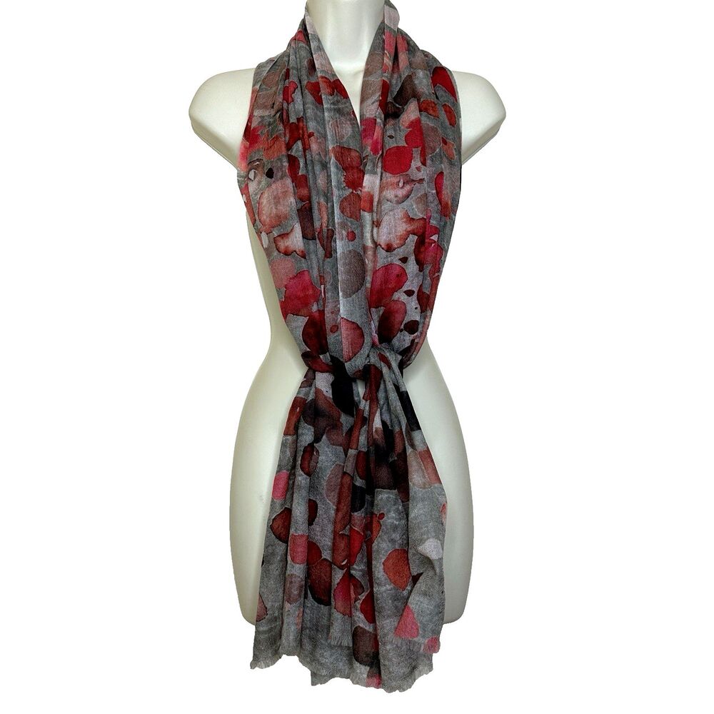 Anna and Ava Pink Gray Abstract Batik Women's 100% Wool Shawl Wrap Scarf